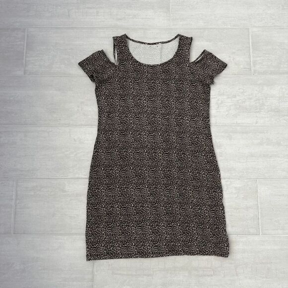 Michael Michael Kors Dress Mini Leopard Print Cold Shoulder Animal Short Sleeve - Picture 1 of 8